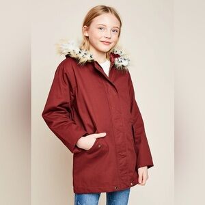 NWT Hayden Los Angeles Girls Cargo Jacket with Fur Trim WINE Size L (11/12)